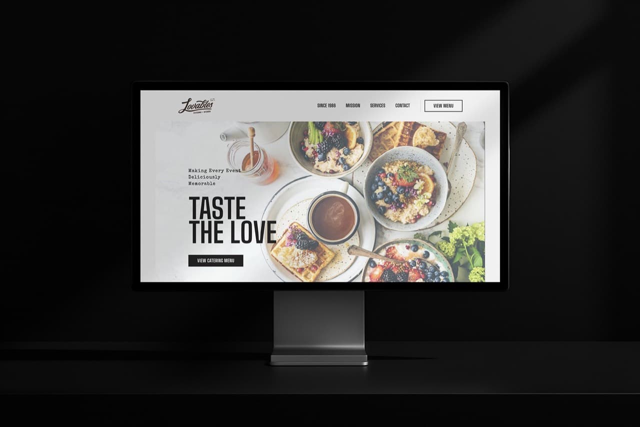 Lovables Catering website shown on a desktop monitor