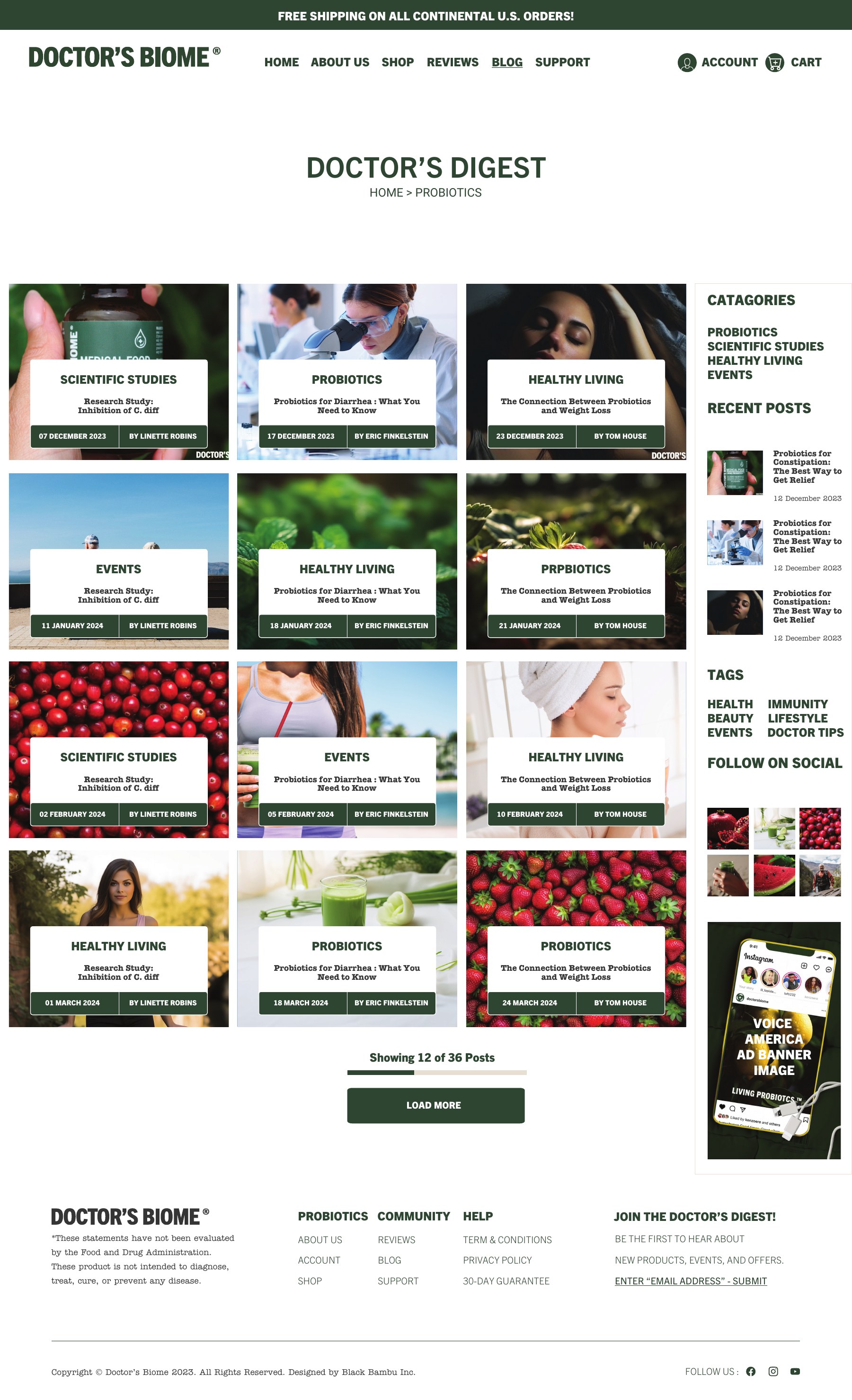 Doctor's Biome finished blog collection page design