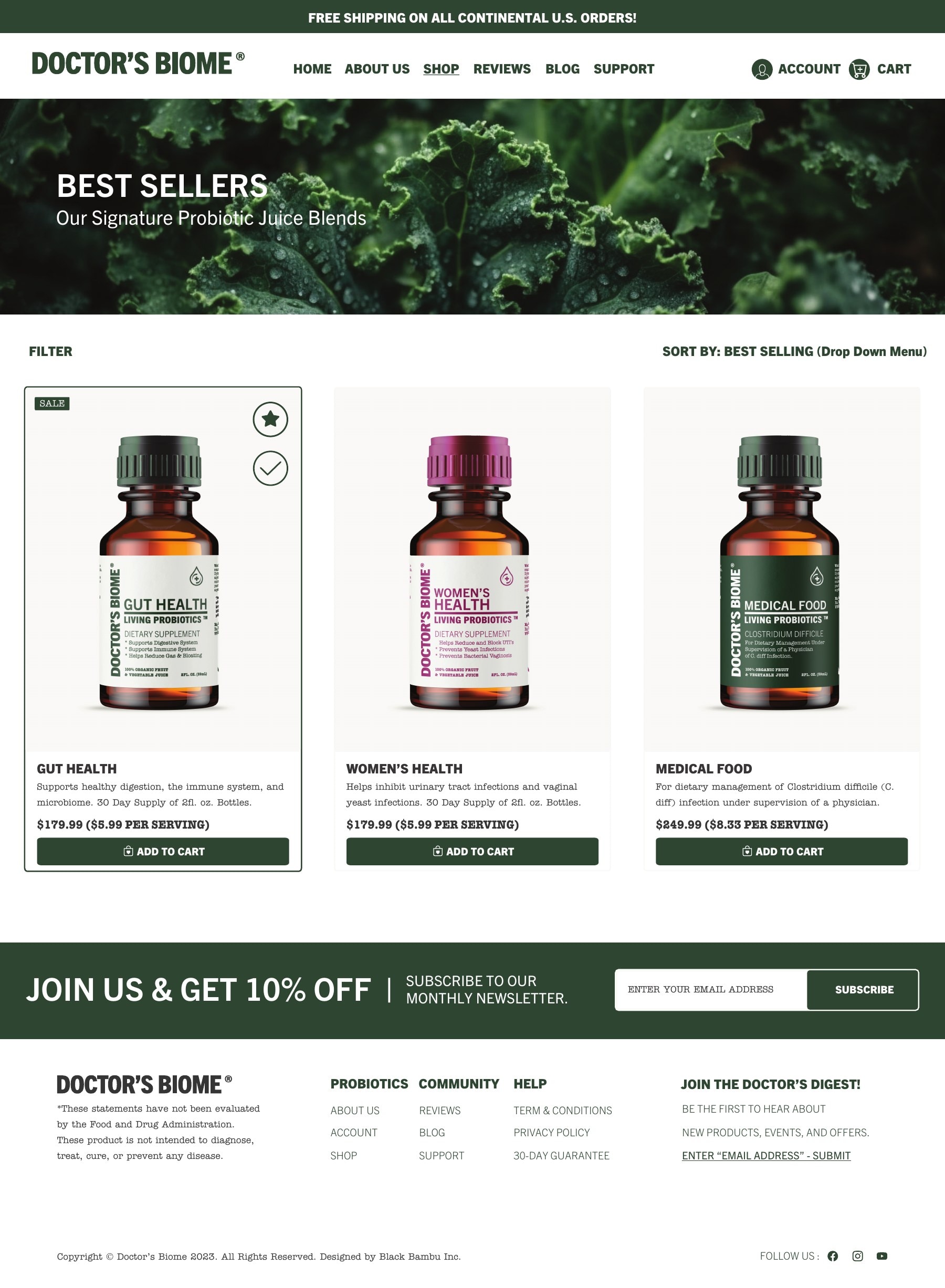 Doctor's Biome finished Shopify collection page design
