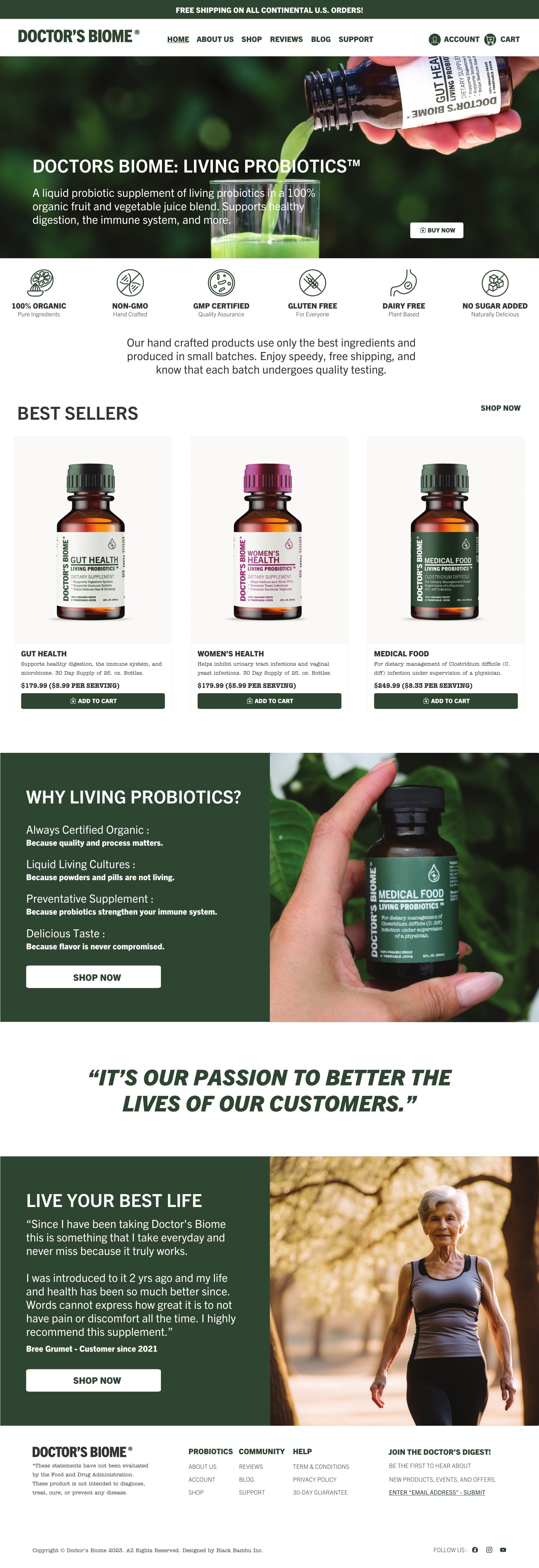 Doctor's Biome finished Shopify homepage design
