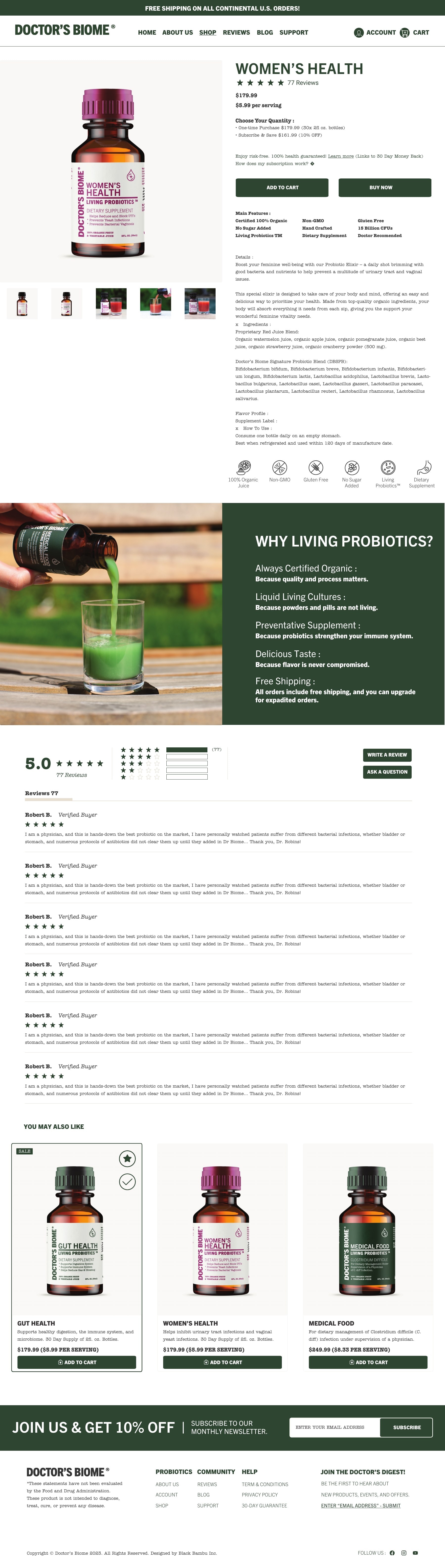 Doctor's Biome finished Shopify product page design