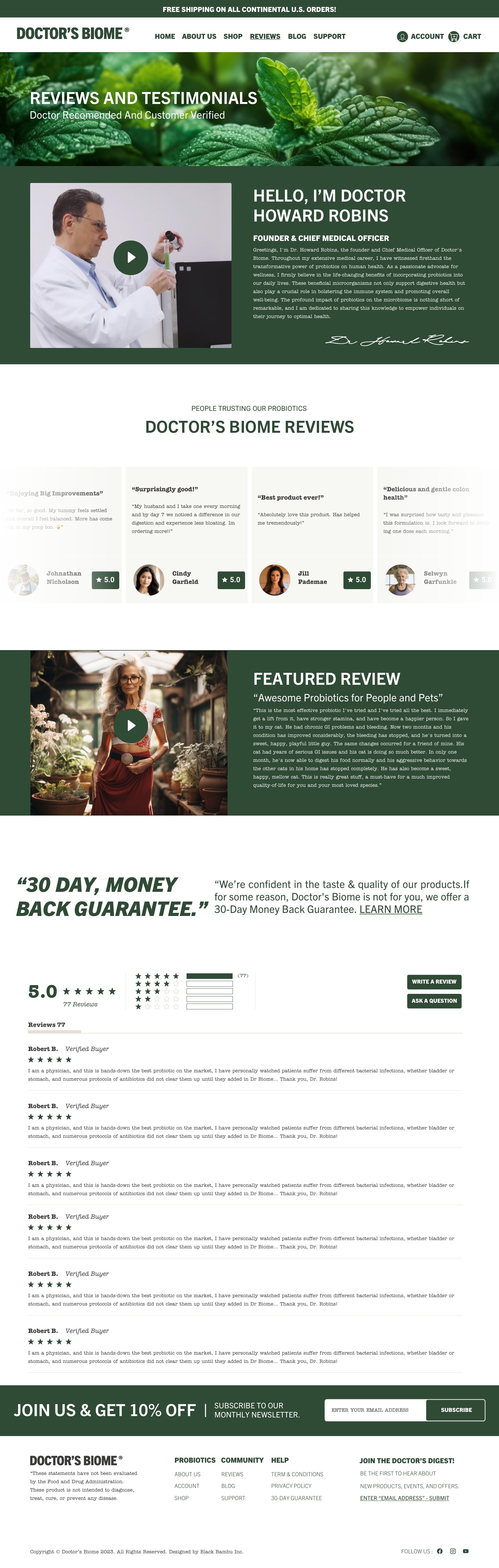 Doctor's Biome finished reviews page design