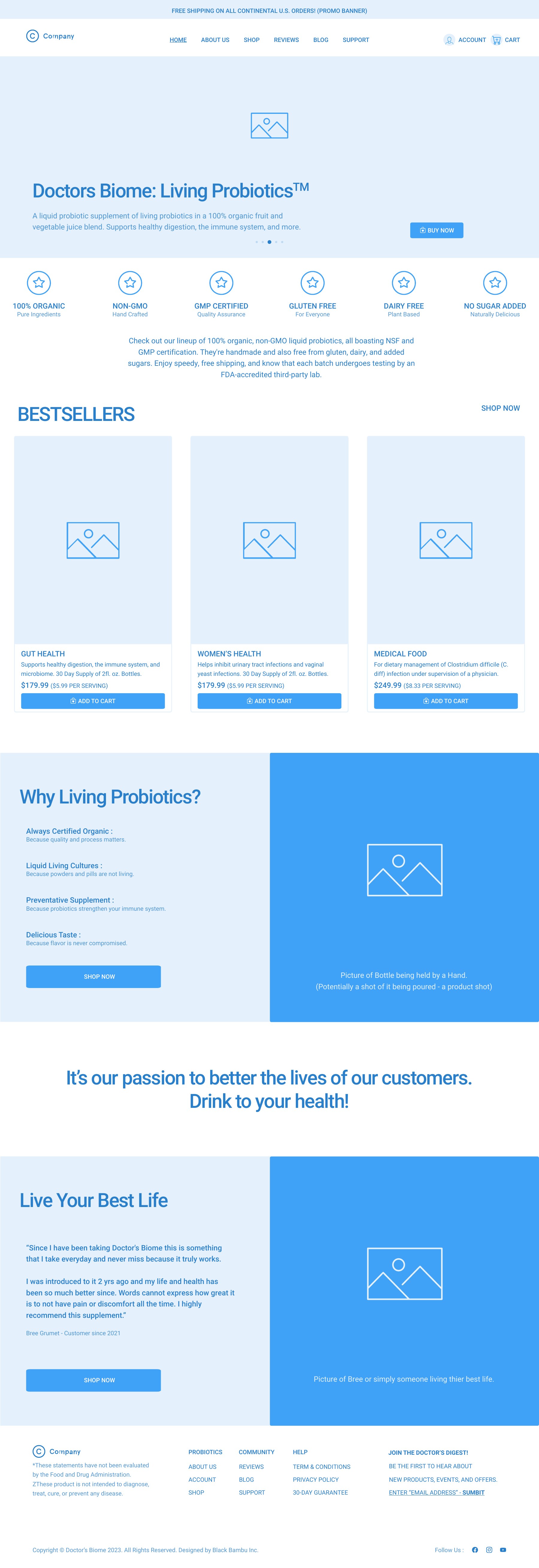 Doctor's Biome homepage wireframe