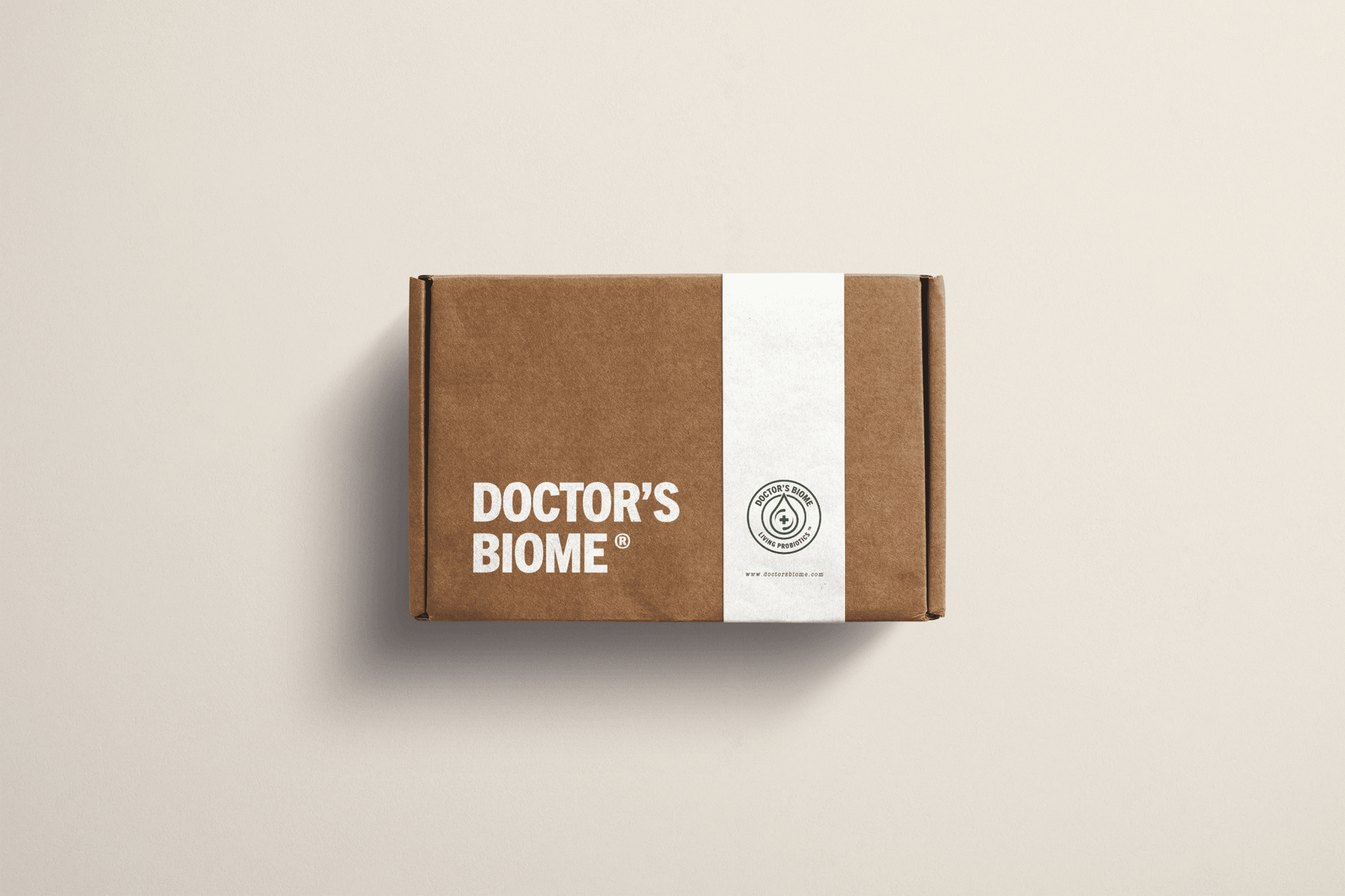 Doctor's Biome branded shipping carton and custom packing tape