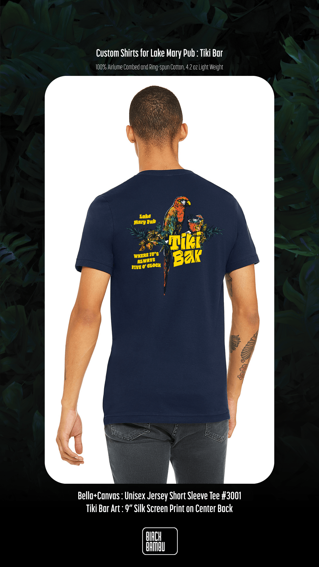 Navy Lake Mary Tiki Bar staff shirt mockup