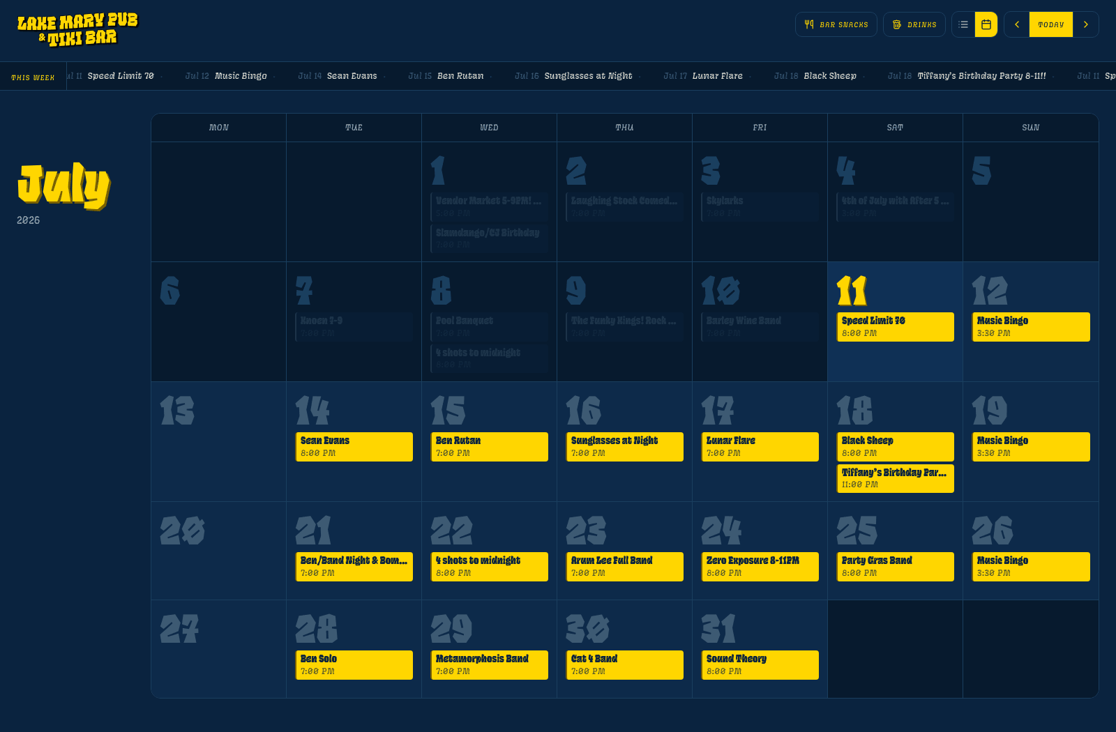 Lake Mary Pub events-first website designed by Black Bambu
