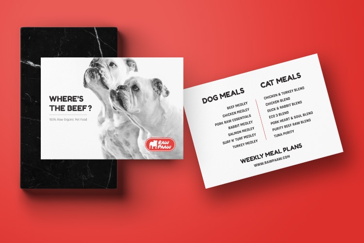 Raw Paaw menu postcards