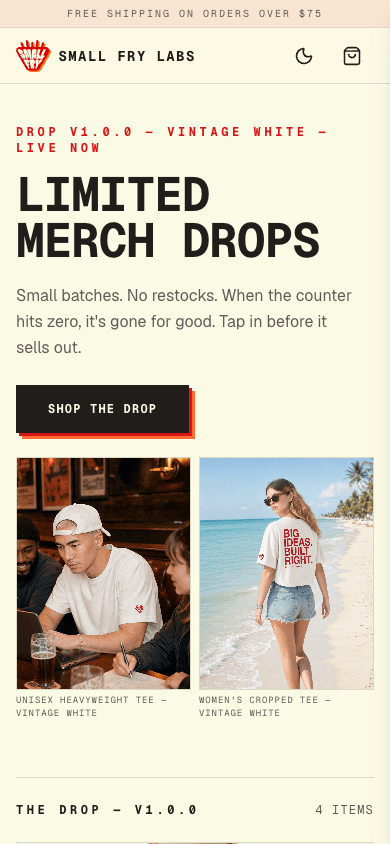 Small Fry Labs Medusa commerce prototype on mobile