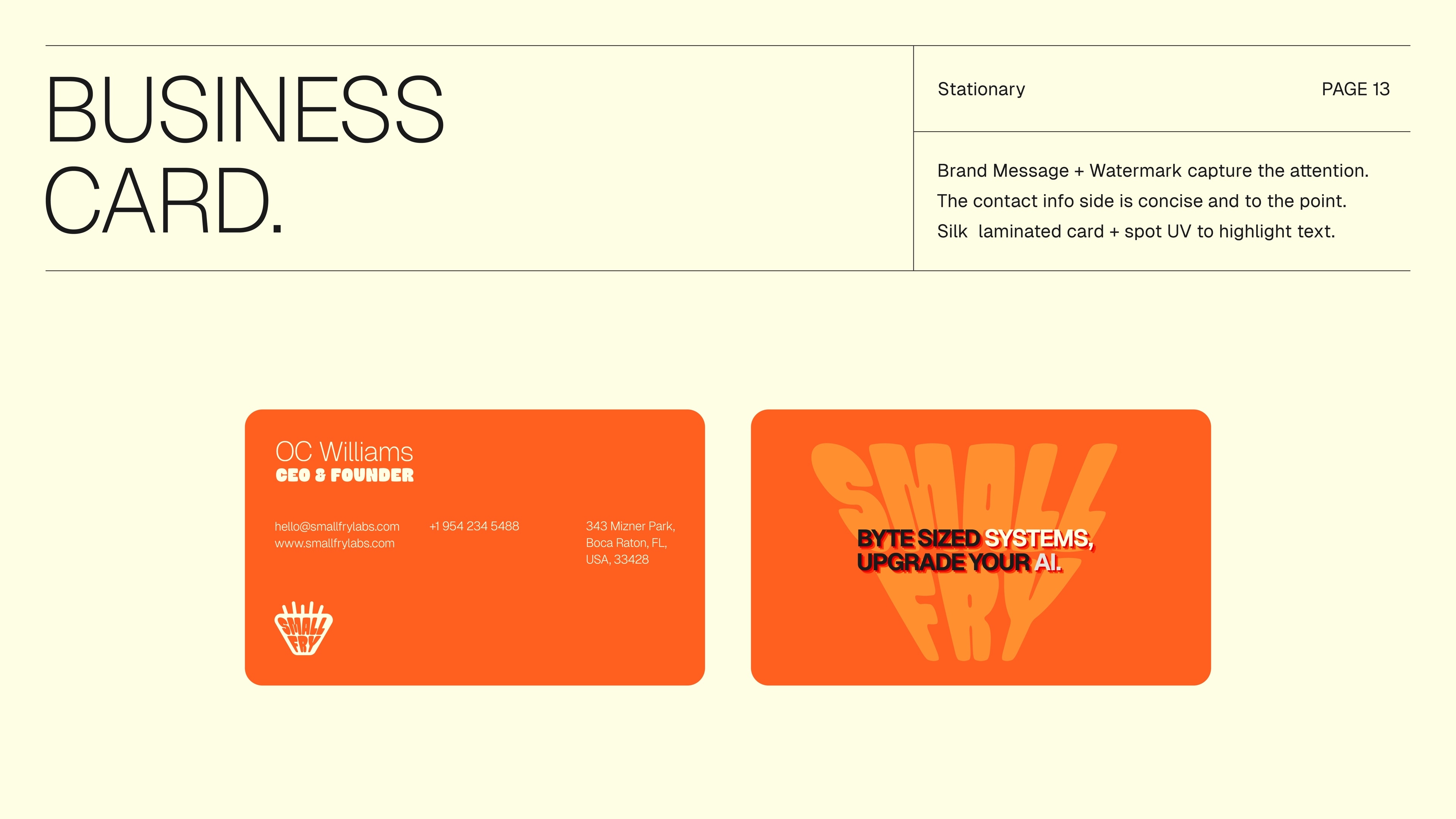 Small Fry Labs business card system