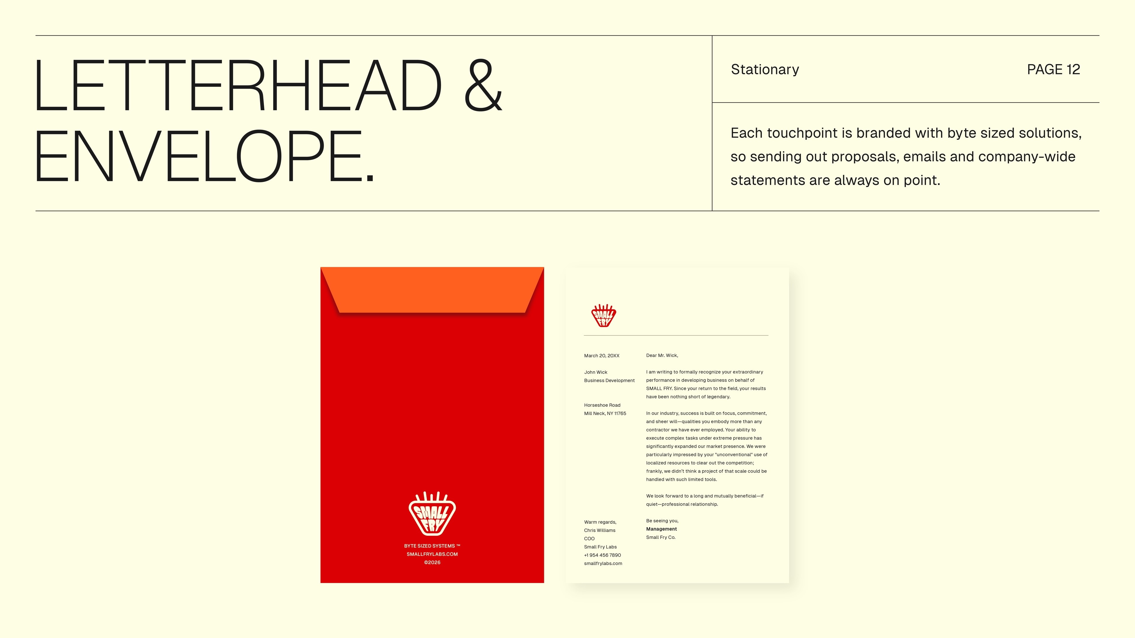 Small Fry Labs letterhead and envelope system