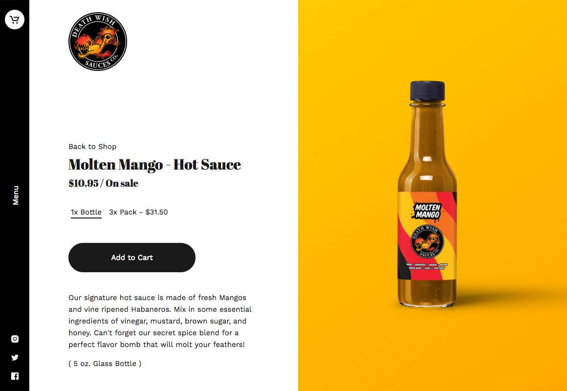 Death Wish Sauces Big Cartel shop design