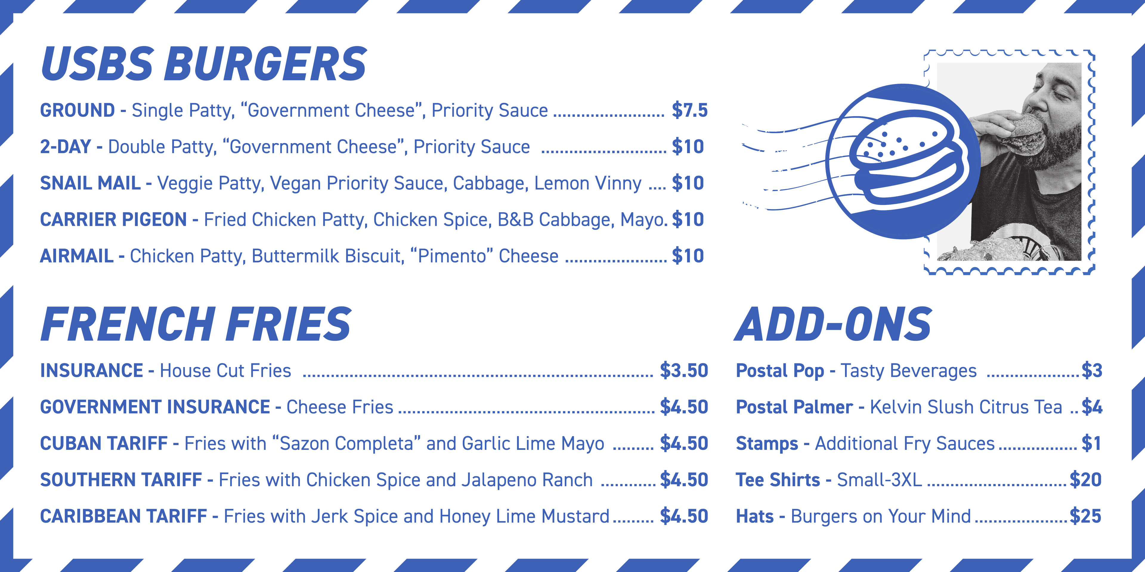 USBS postal-themed hanging menu